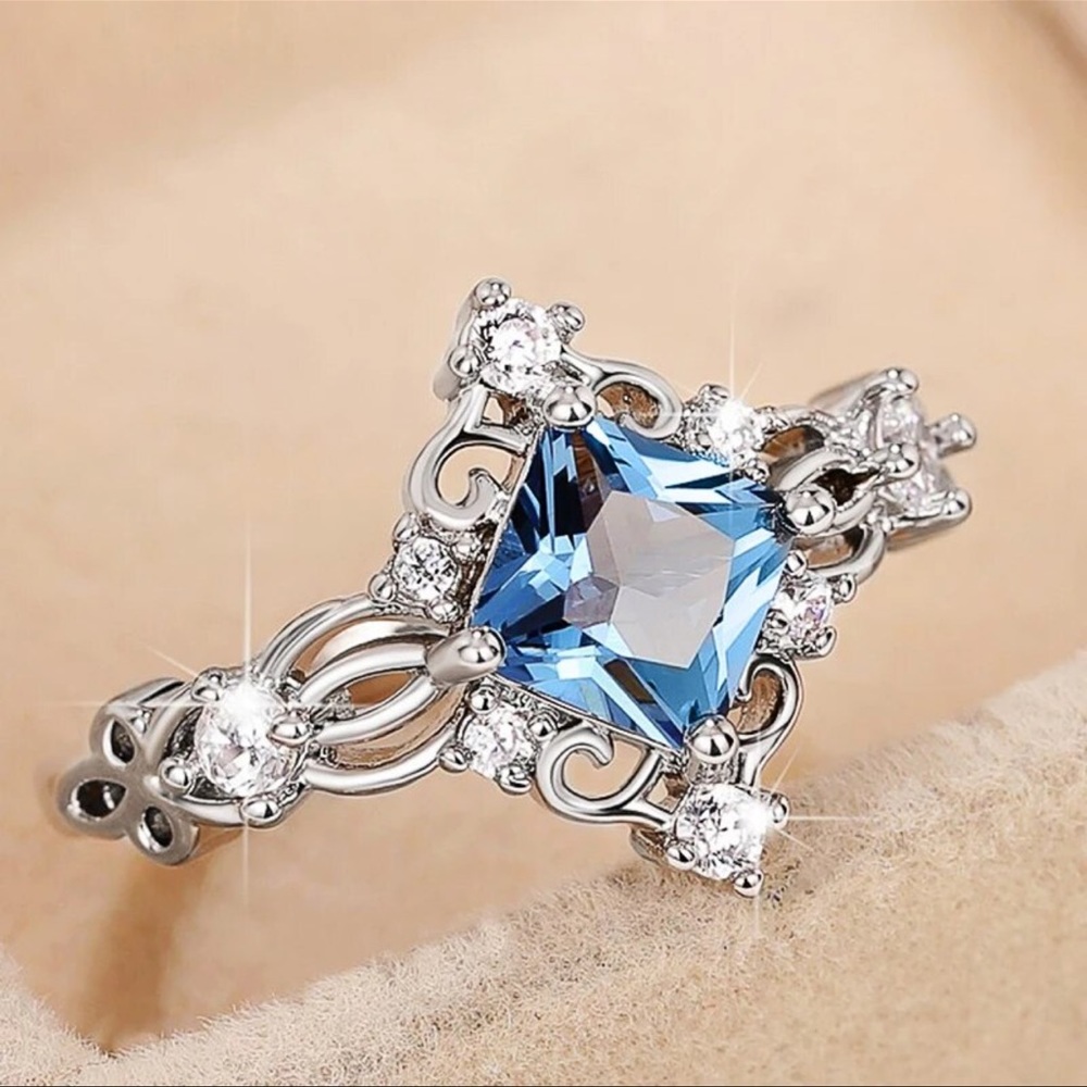 Dainty Blue Silver Victorian Inspired Ring - Picture 11 of 13